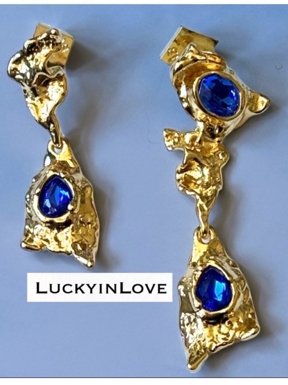ALEXIS BITTAR • Brut Mismatched Asymmetrical Crumpled Gold Blue Drop Earrings
